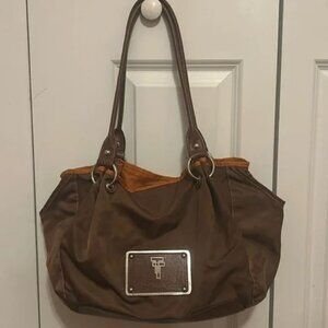 TIGNANELLO brown nylon tote double handle purse water bottle side pockets